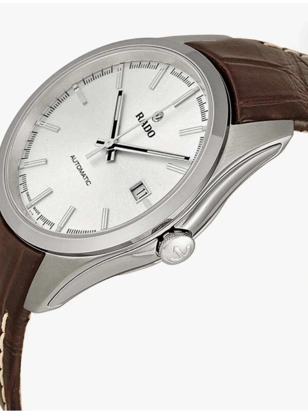 Rado HyperChrome Silver Dial Watch, Brown Leather Strap W/ Clasp